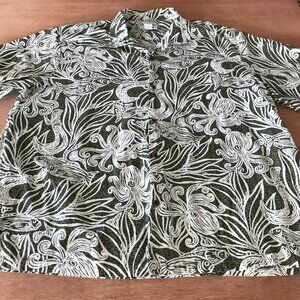 Bishop Street Hawaiian Shirt Men 4XL Gray Floral Button Up Pocket Short Sleeve